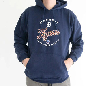 Vintage Mlb Genuine Merchandise Detroit Tigers Navy Hooded Pull Over Sweatshirt